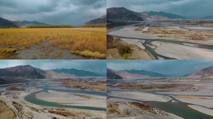 4k西藏风光视频高原乌云金色草地高山河谷