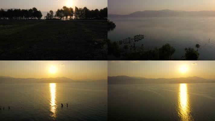 4k西藏风光视频高原湖泊水面上金色落日余晖
