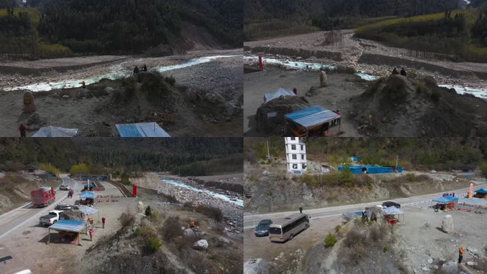 4k西藏风光视频路旁观景台看山间小溪