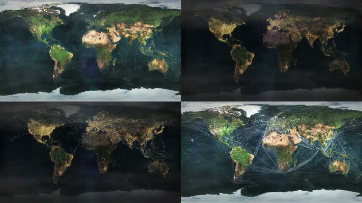 世界地图 全球航运线路展示 日景转夜景 