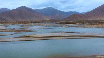 4k西藏风光视频高原尼洋河湿地河谷沙洲