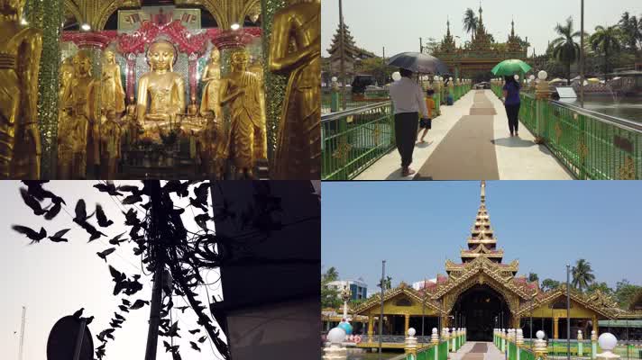 缅甸，人文文化，仰光城市街道逛街佛教
