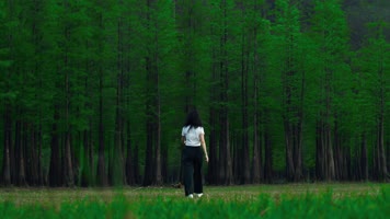 文艺忧伤孤独女孩在树林行走4k视频素材