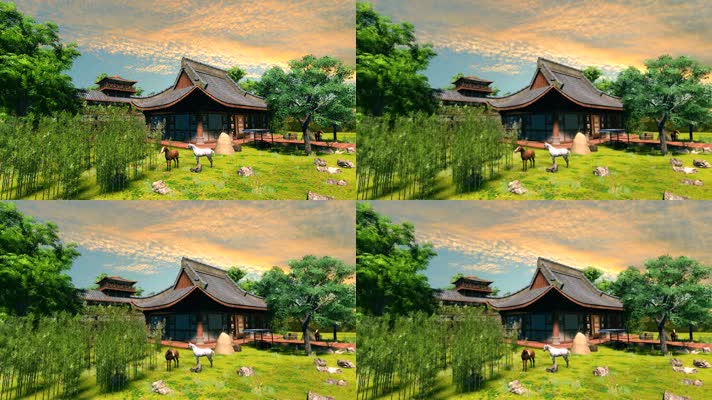 唯美中国风古代宅院场景（50帧）