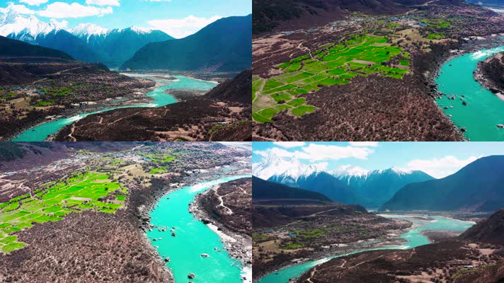 4K林芝雅鲁藏布江大峡谷索松村雪山航拍素