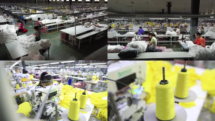 实拍纺织工厂制衣缝纫车间做工