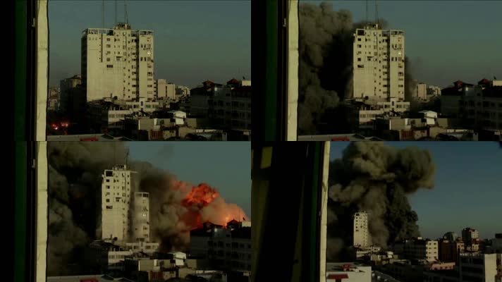 人道主义，反战人权，战火建筑倒塌