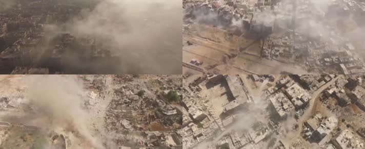 人道主义，反战人权，航拍战场战火废墟