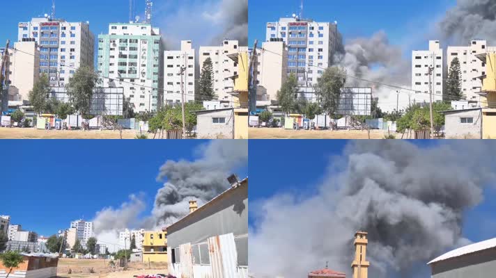 人道主义，反战人权，战火建筑倒塌