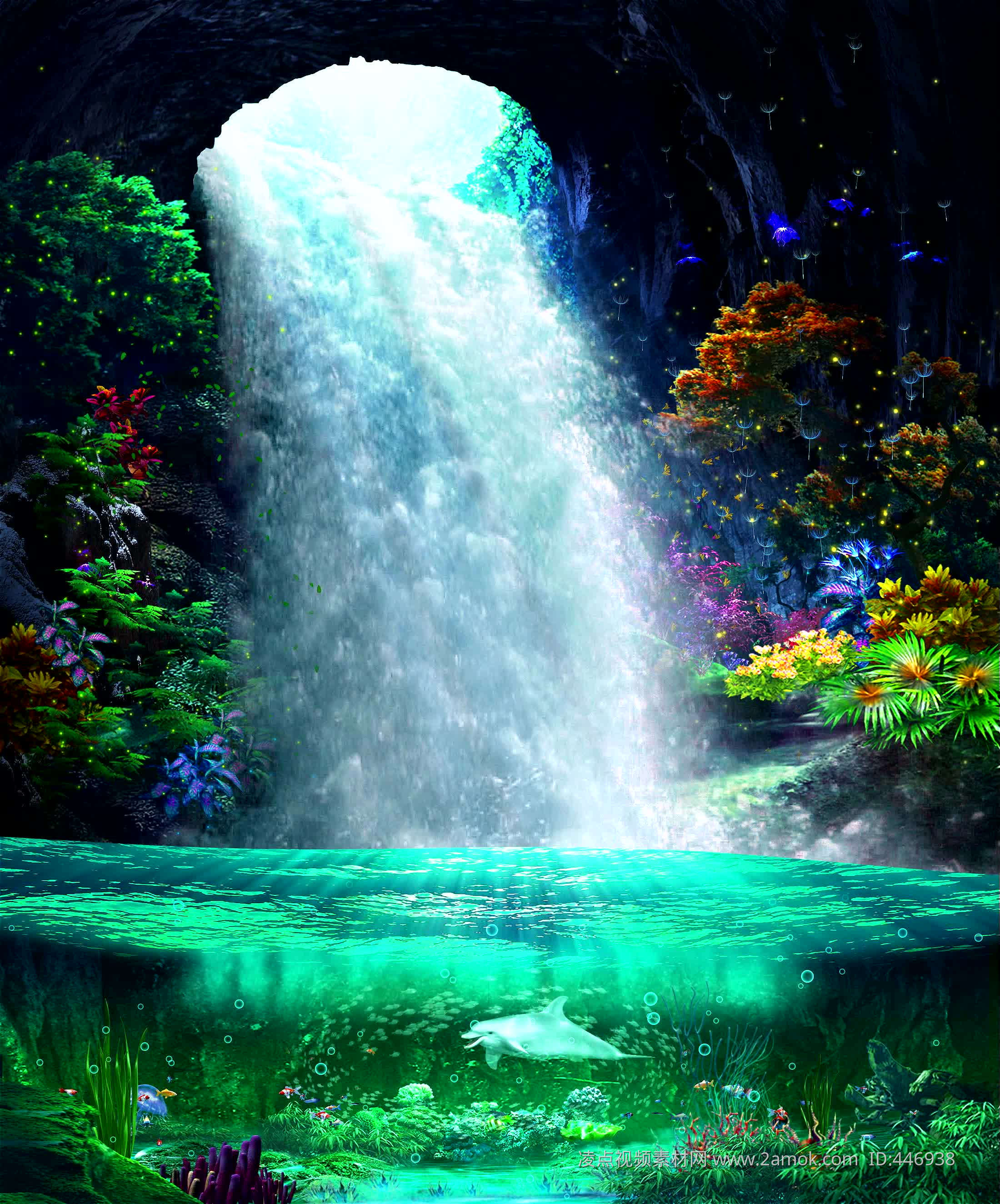 瀑布水池舞台背景,全息互动舞台背景下载,高清2200X2650视频素材下载,凌点视频素材网,编号:446938