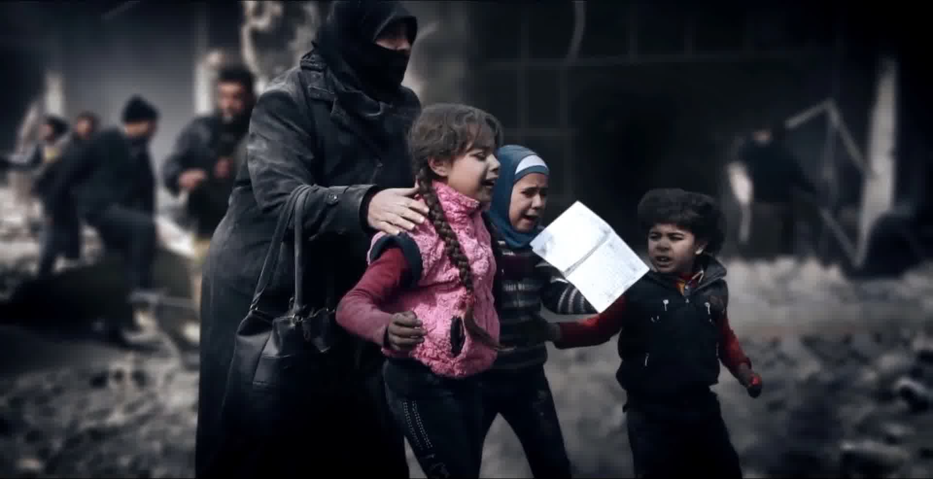 人道主义，反战人权，战火倒塌废墟救援