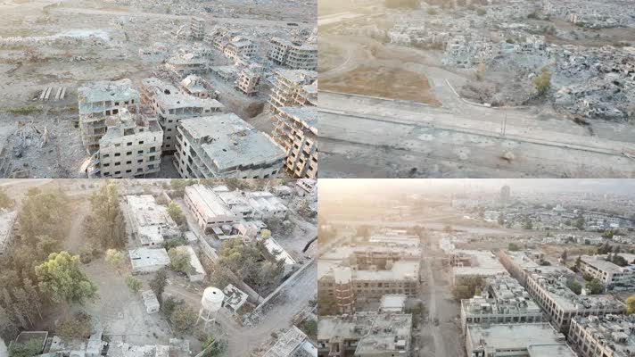 人道主义，反战人权，航拍战场战火废墟