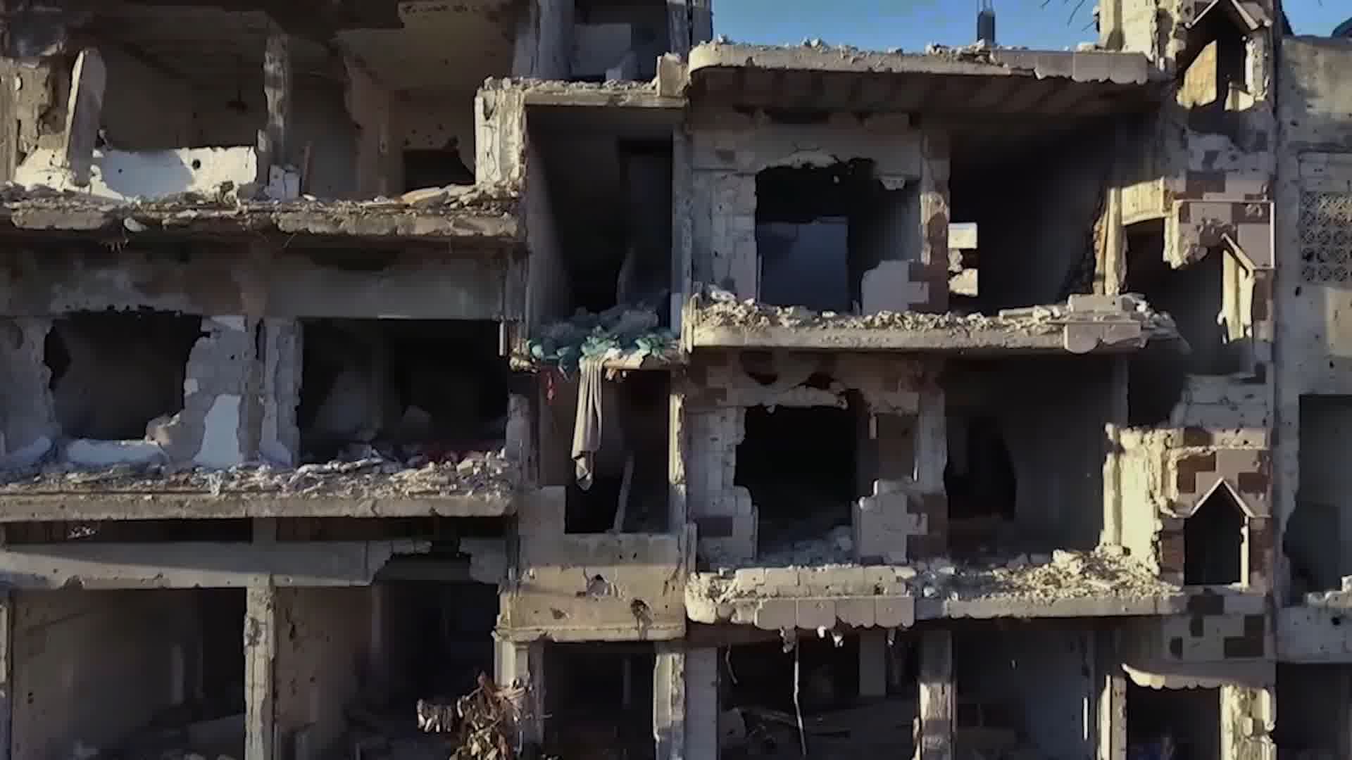 人道主义，反战人权，航拍战场战火废墟