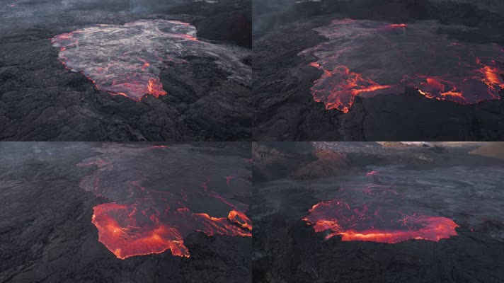 火山喷发岩浆熔岩流4K航拍