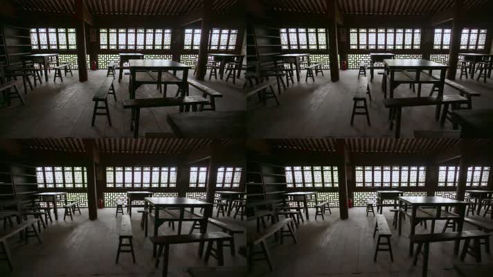 桌椅视频云南大理民居内木制方桌条凳