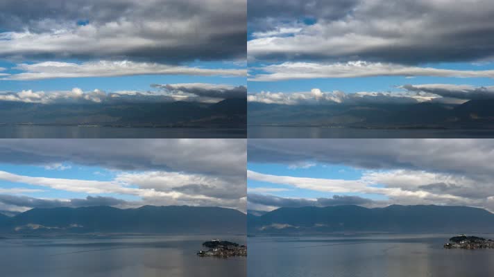 4k湖心岛视频远眺大理洱海景区蓝天白云