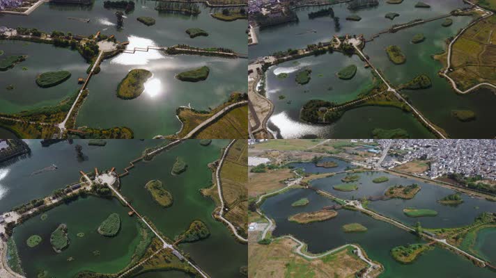 4k湖泊公园视频大理喜洲水处理湿地公园全景