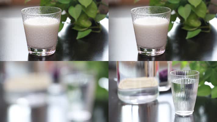 实拍玻璃杯子装水和牛奶 (3)