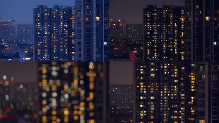 傍晚转夜晚小区居民万家灯火4k视频素材