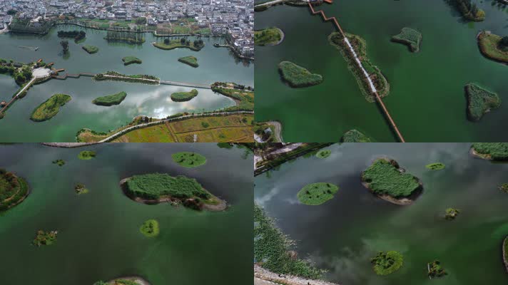 4k湖泊公园视频大理喜洲水处理湿地公园远景
