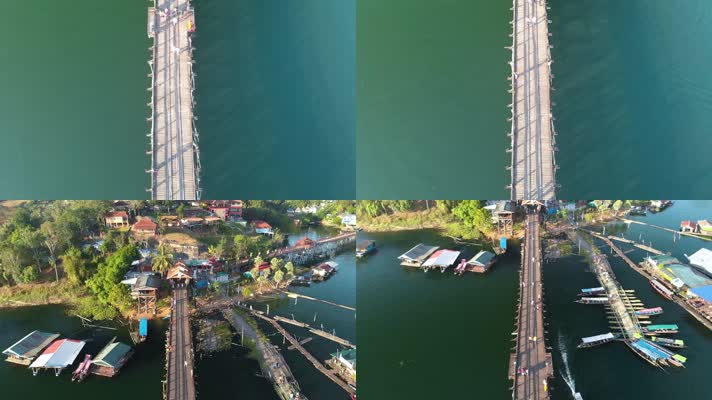 航拍泰国孟族木桥全景