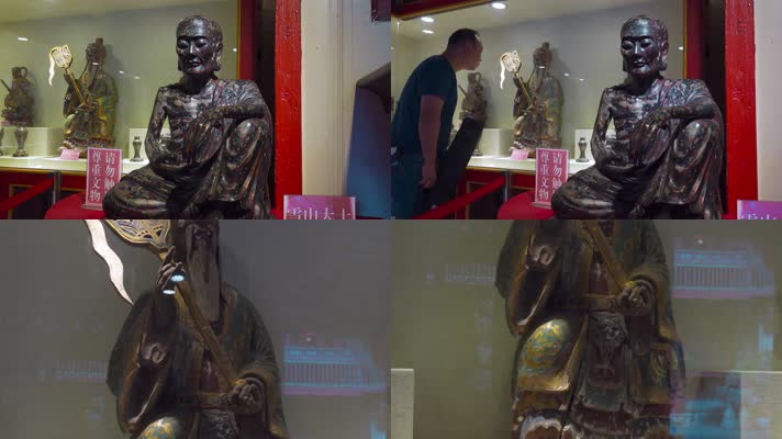 4k佛像视频博物馆里古董青铜佛像道教像