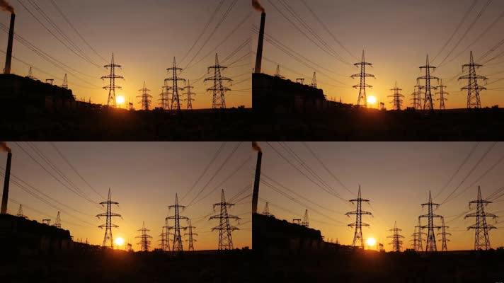 电网电力铁塔供电设施能源黄昏夕阳4K视频