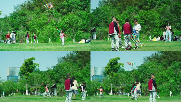 【4K】孩子公园放风筝