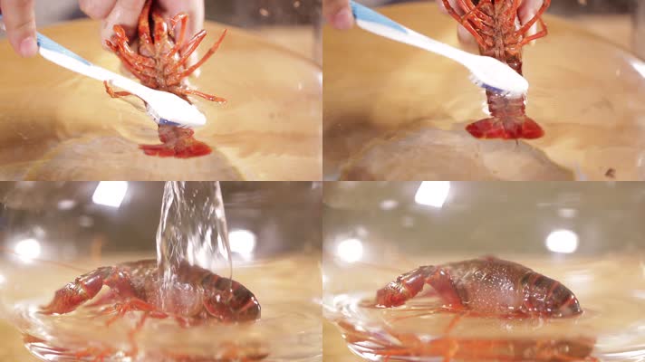 实拍清洗小龙虾去虾线 (3)