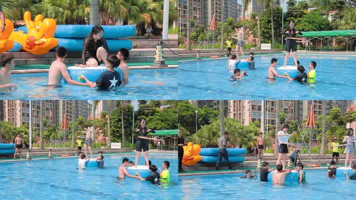 水上运动视频游泳池中学生体育课水上呼啦圈