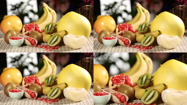 实拍香蕉柚子石榴各种水果 (3)