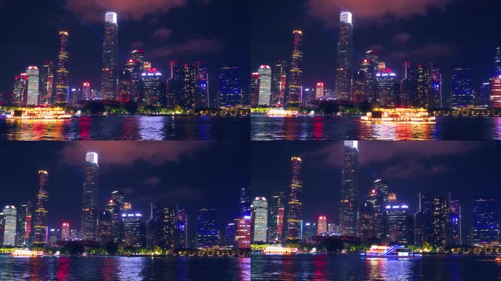 广州珠江夜游建筑群游船4k视频素材