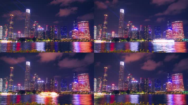 广州夜景珠江沿岸城市群4k延时视频素材
