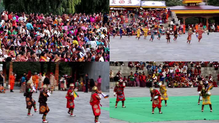 不丹节日，不丹传统舞蹈，喜庆庆祝