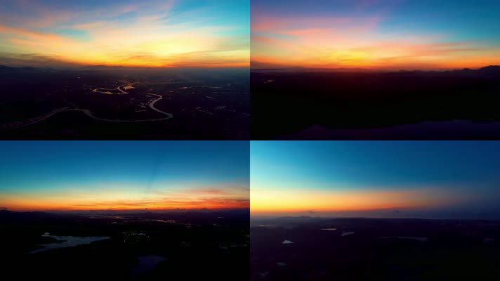 朝霞下沿海河流村庄