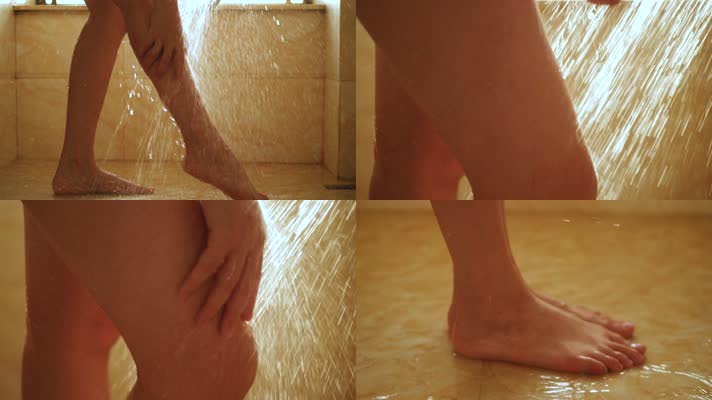 美女冲凉洗澡冲水花洒视频素材