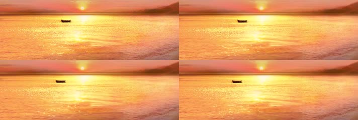 夕阳黄昏余晖小船波光粼粼
