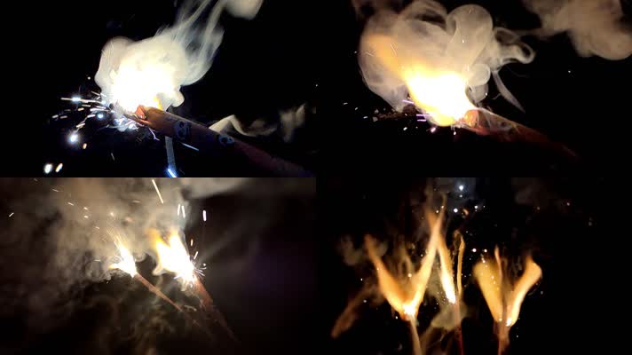 60帧烟花烟火慢动作点燃过年火光童年