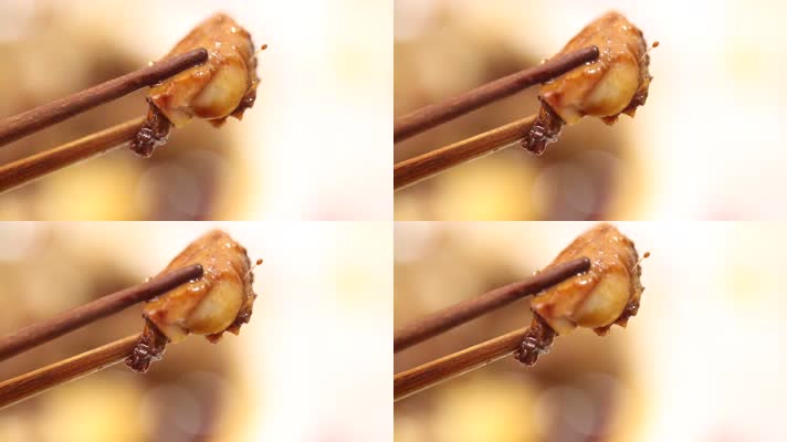实拍筷子夹起鱼肉 (2)