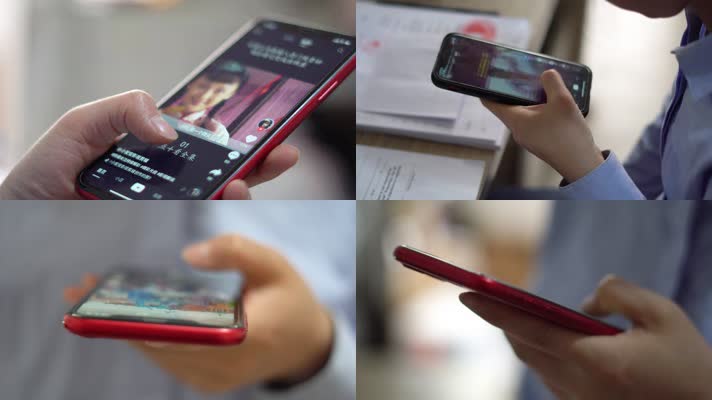 白领上班玩手机看抖音快手短视频