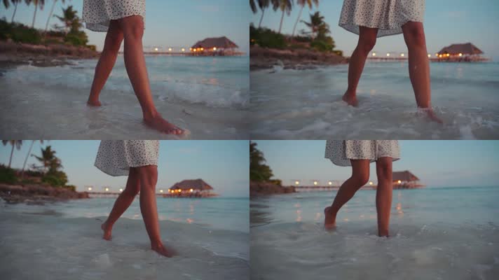 少女在海边悠闲的漫步