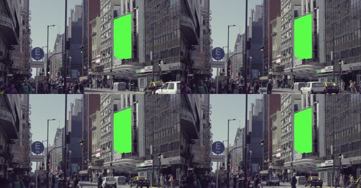 城市街道广告牌绿屏抠像素材