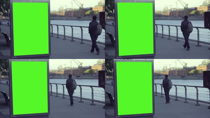 城市灯箱广告展示牌绿屏抠像素材