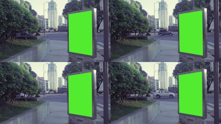 城市高楼街道广告牌绿屏抠像素材
