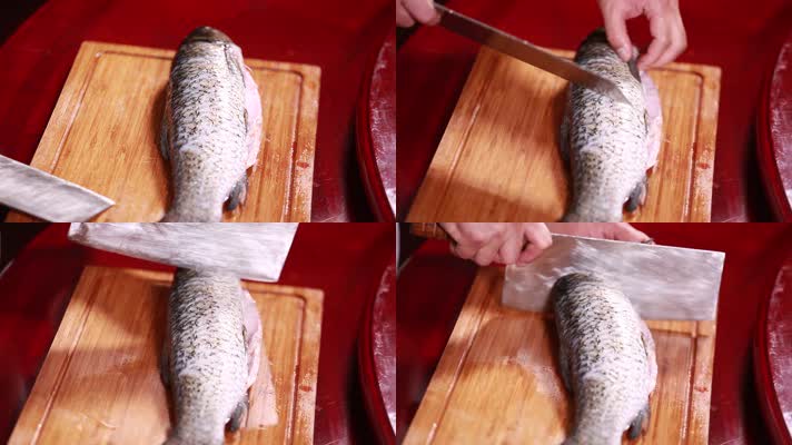 厨师切鱼块花刀片鱼肉 (2)