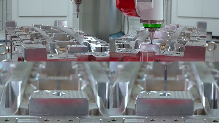 模具工厂视频CNC数控机床模具铣孔钻孔特写