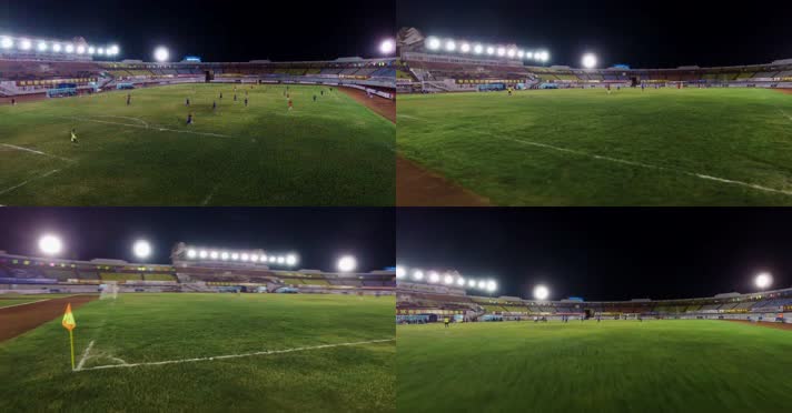 4k体育场视频夜晚灯光球场足球运动员比赛