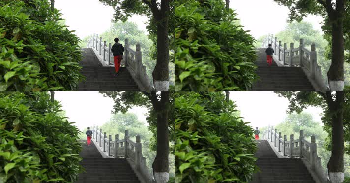 4K高清实拍老人公园中式石桥