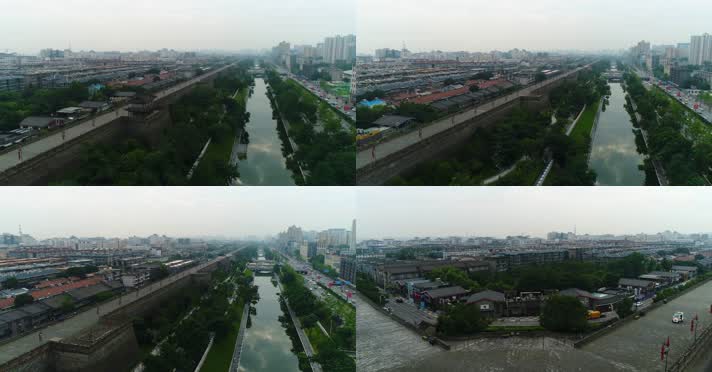 西安城墙护城河航拍