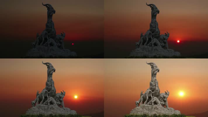 广州五羊雕像日出延时背景视频